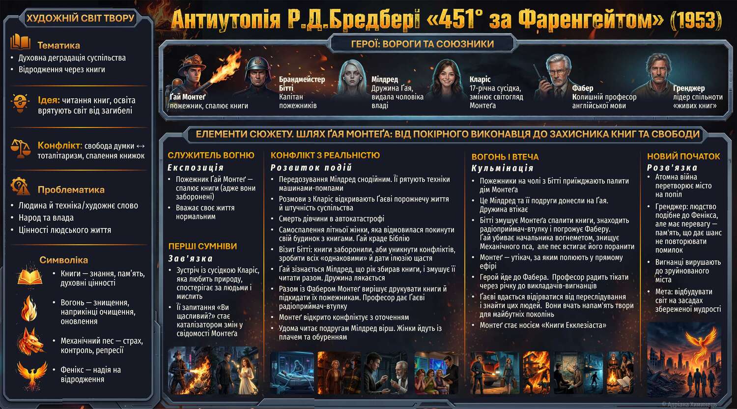 Р.Д.Бредбері "451° за Фаренгейтом". Інфографіка